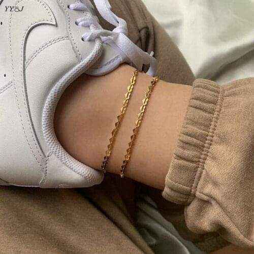 Heart gold anklet bracelet for women stainless steel minimalism dainty elegant leg bracelet tarnish free summer trendy jewelry