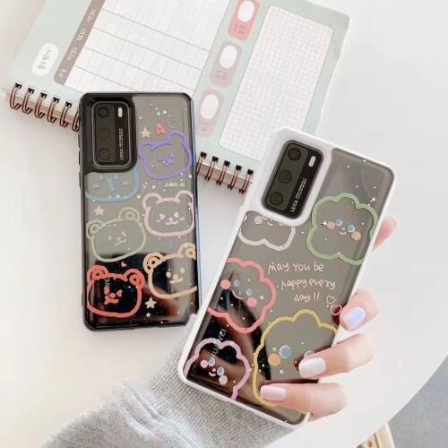 Cute Transparent Case for Huawei P40 P30 P20 Pro Cover Mirror Glitter Silicone Back Cover for Huawei Nova 6 SE Mate 30 Pro Case