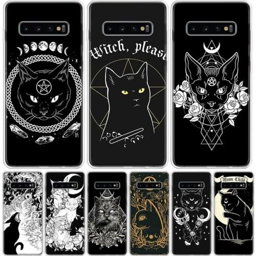 Witch and cat Colorful Cute Phone Case For Samsung Galaxy S10 S20 Ultra Note 10 9 8 S9 S8 J4 J6 J8 Plus Lite + Pro S7 Coque Capa