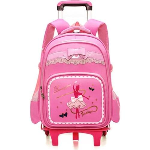 Children School Bags Princess Kids Trolley Backpack Bags for Girls 2 - 6 Wheels Rolling Schoolbag Wheeled Luggage Backpacks