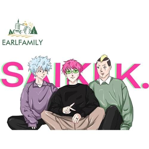 EARLFAMILY 13cm x 6.7cm for Saiki K Anime Decal Creativite Car Sticker Scratch-Proof Sunscreen Motorcycle Bumper VAN Decoration