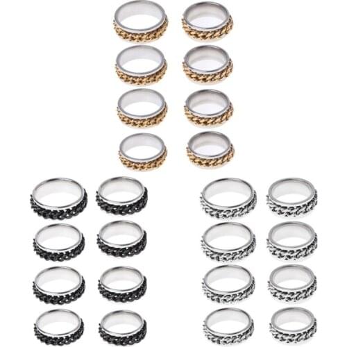 EDC Finger Fidget Spinner Size 6-13 Stainless Steel Chain Rotatable Ring Relieving Anxiety