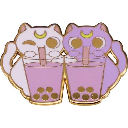 Cartoons Artemis and Luna Drink Bubble Milk Tea Enamel Brooch Pins Badge Lapel Pin Brooches Collar Jeans Jacket Fashion Jewelry