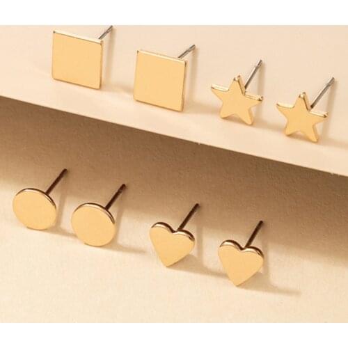 HuangTang 4pair/set Boho Cute Star Heart Stud Earrings Sets for Women Punk Gold Color Geometric Earrings 2021 Trendy Jewelry