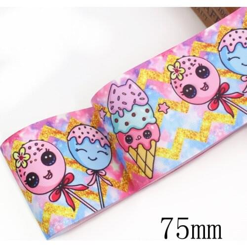 I-19906-2117,3‘’ 75mm,5 yards cartoon Thermal transfer Printed grosgrain Ribbons,bow cap accessories and decorations