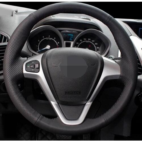 DIY Black Faux Leather?Car Steering Wheel Cover For Ford EcoSport 2014-2017 Fiesta 2008-2017