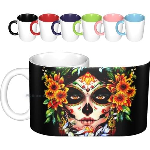 Catrina , Mexican Sugar Skull Girl Ceramic Mugs Coffee Cups Milk Tea Mug Catrina Catrinas Skulls Skull Mexican Skull Sugar