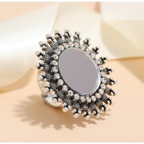 Vintage Metal Stylish Rings for Women Boho anillos Sunflower Rhinestone Adjustable Ring Female Wedding Party Jewelry bague femme