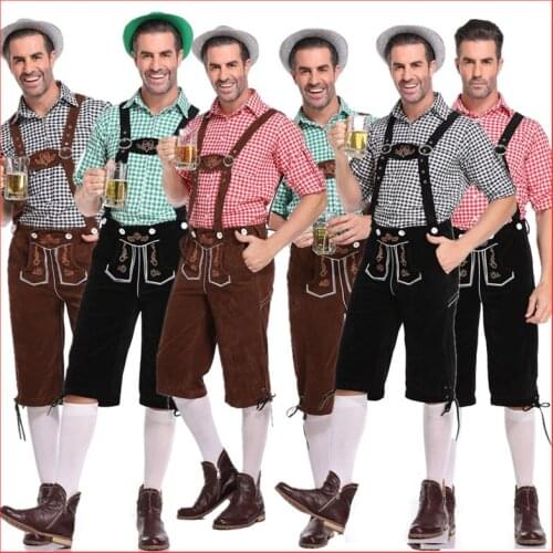 Mens Oktoberfest Lederhosen with Suspenders Hat Costumes Set For Man 6 Styles Party Cosplay Waiter Farmer Game Costumes