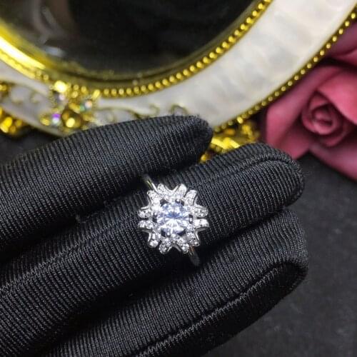 Round Silver Moissanite Ring 1.00ct D VVS Luxury Moissanite Weding Ring for Women