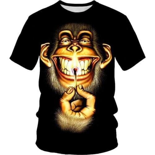 Summer fashion new mens T-shirt animal monkey head 3D printing casual short-sleeved breathable sound