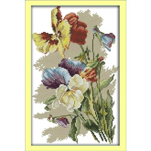 Pansy (4) cross stitch kit flower 14ct printed fabric canvas stitching embroidery DIY handmade needlework