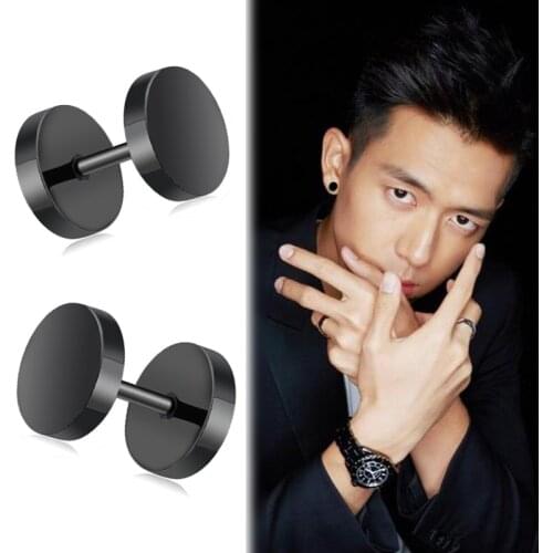 Punk Black Barbell Stud Earrings Set Stainless Steel Goth Gold Earrings Korean Fashion For Women Men Teens Bts Jewelry wholesale