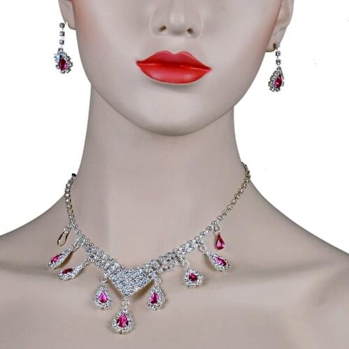Chran Rhodium Plated Drop Crystal Wedding Jewelry Set for Bridal