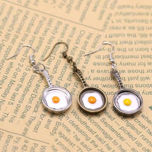 New holiday egg earrings, food earrings, frying pan earrings, cute earrings, kawaii, gift idea