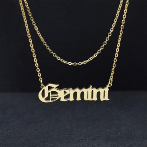 Old English Gemini Necklace For Women May June Birthday Gift Choker Chain Stainless Steel Astrological Zodiac Bijoux Femme