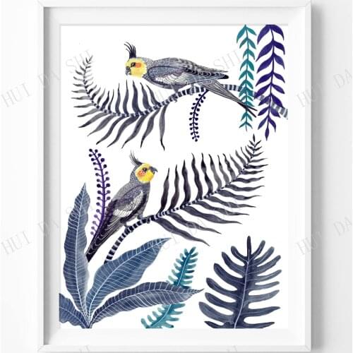 Bird lover gift, Cockatiel, Australia wall art, tropical plant print, plant wall art, Parrot lover gift
