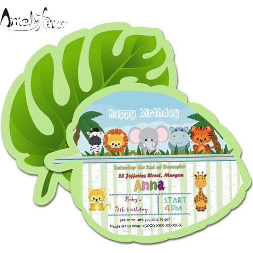 Safari Animals Theme Party Invitation Card 16PCS Birthday Party Decoration Supplies Blank Custom-made Leaf Animal Invitations