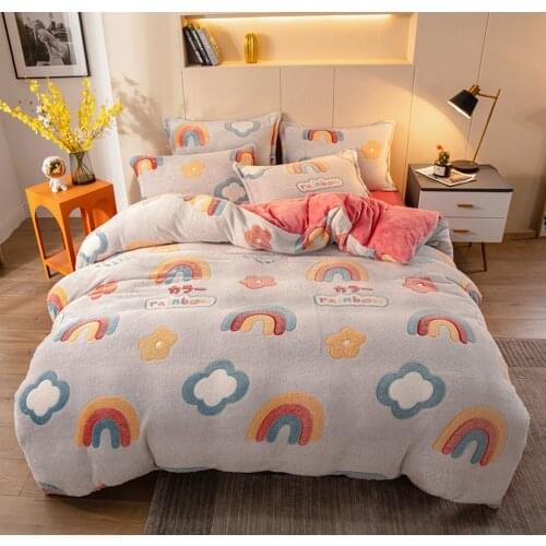 Rainbo Gray Winter Flannel Quilt Cover 1pcs Soft Warm Coral Fleece Comforter Cover Thickening Warm Duvet Bedding Cover