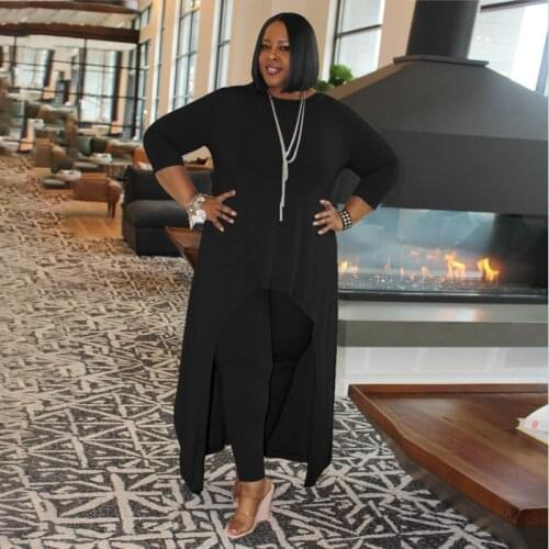 RMSFE 2021 Comfortable Large Casual Home Long Sleeve Round Collar Long Jacket + Tight Solid Color Elastic Pants Two Pieces Set