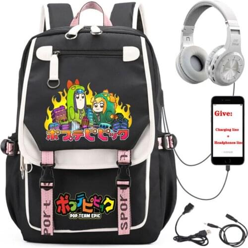USB Charging teenagers Laptop packsack anime Pop Team Epic backpack student School book Bag Women men Travel Backpack