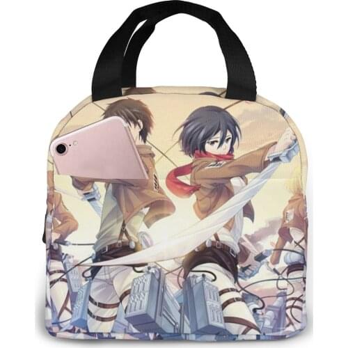Lunch bag for women man kids bento cooler bags Attack On Titan cosplay thermal breakfast food box portable picnic travel