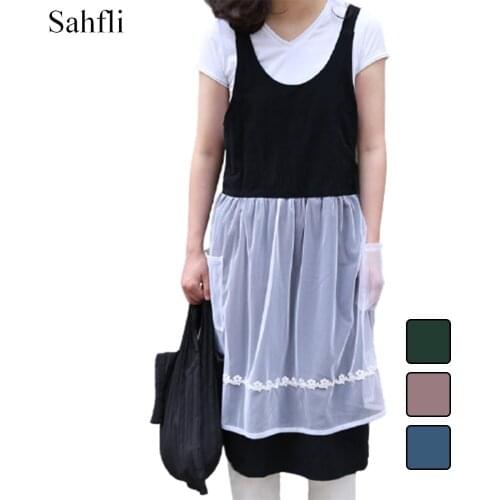 Korean Wedding Dress Lace Anti-fouling Lace Net Gauze Puffy Gown Pure Color Mix and Match Double Pocket Adult Sleeveless Apron