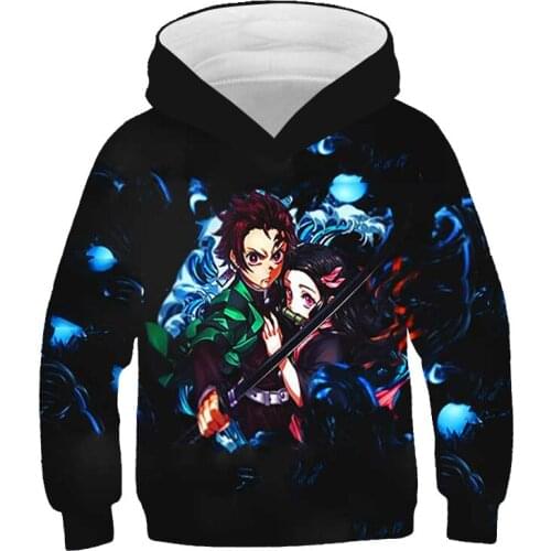 New Ghost Blade popular hip hop boy girl 3D hoodie kids fashion hooded autumn winter blue Demon Slayer sweatshirt baby clothes