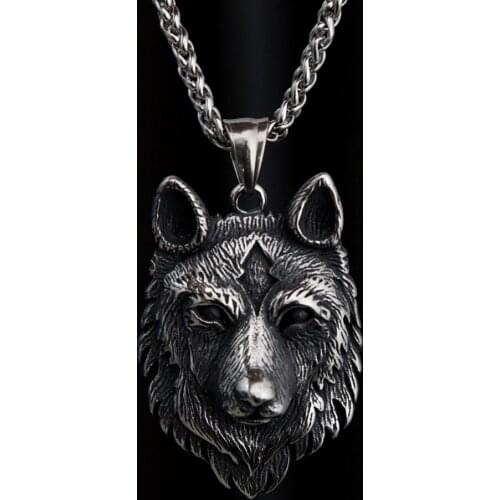 Vintage Silver Color Viking Wolf Head Pendant Necklace 316L Stainless Steel Norse Viking Amulet Necklace Men Women Gift Jewelry