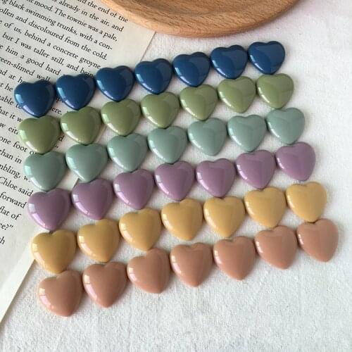 Vintage style 50pcs/lot color print cartoon hearts shape flatback resin beads Diy jewelry earring/garment pendant accessory