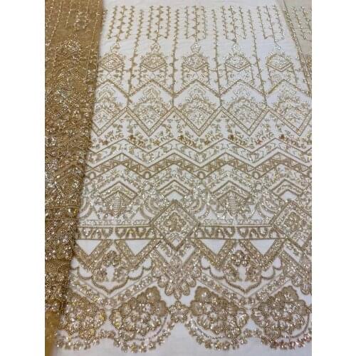 High quality French Nigerian L-6186816 African tulle mesh with sequence and beads lace fabric for party dress 5yards/lot