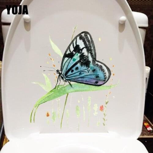 YOJA 19.7X23.2CM Lovely Cartoon Toilet D Butterfly Flower Watercolor Funny Home Wall Stickers Mural T1-1564