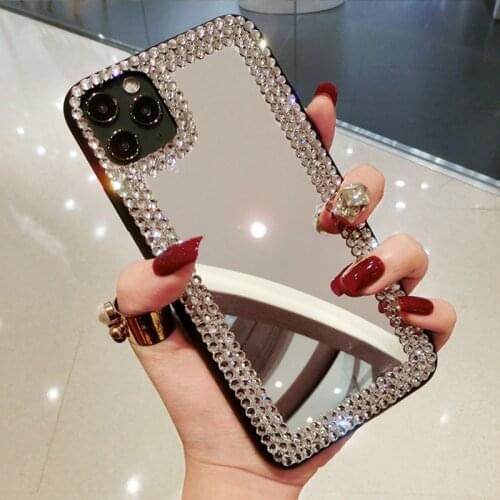 Mirror Rhineston Phone Case For Samsung Note20 M51 S10 A51 A71 A41 A21S A10 A30 A40 A50 A70 Note 20 Cover Diamond MakeUp Fundas