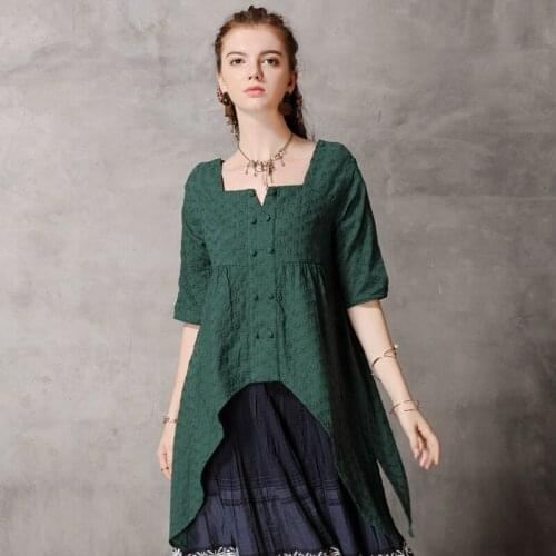 Wear the new summer 2020 square collar blouse sleeve shirt female B9220 embroidery restoring ancient ways is irregular