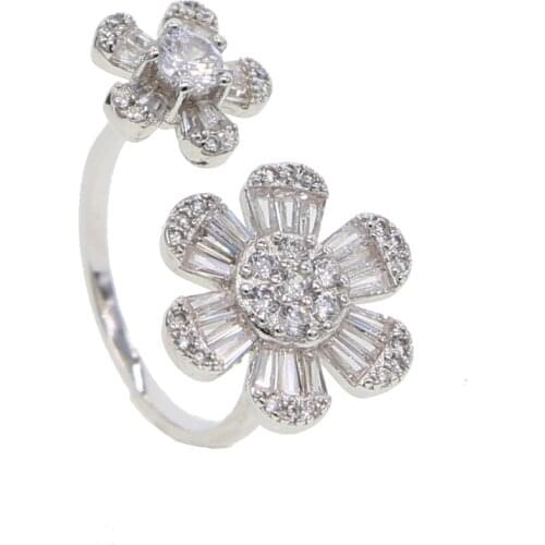 2019 adjustable size big flower ring for women micro pave white big zirconia jewelry rings dropshipping high quality Gold color