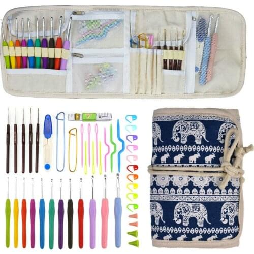 1 Set Crochet Hooks Set 12pcs Extra Long 2.0-8.0mm Soft Handle Crochet Needles 5pcs Lace Needles Knitting Needles Set With Bag