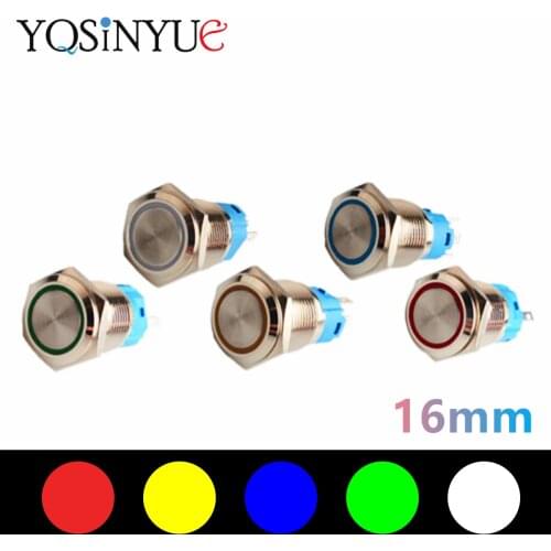 1PC 16mm Metal Push Button Switch Power Red Blue Green White Yellow LED light Waterproof Flat Circular 3v 6v 12v 24v 110v 220v