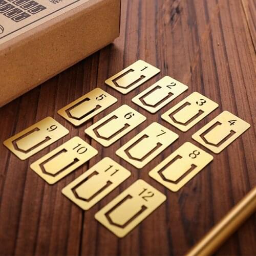 1pcs Brass Bookmark Retro Digital Pattern Bookmarks Gift Bookmarks 12pcs Gift Box Packaging