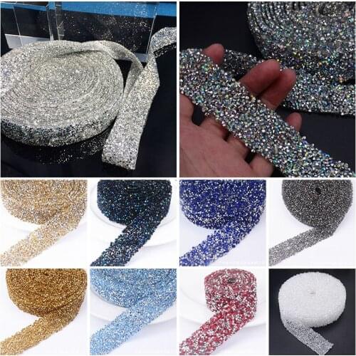 1 Yard BlingBling Rhinestone Tape Trim Strass Chain Banding Crystal Stone Wedding Applique Dresses Crafts