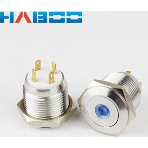 10pcs/lot HABOO high dot head illuminated led switch anti-vandal waterproof reset metal push button switch 6V 12V 24V 110V 220V