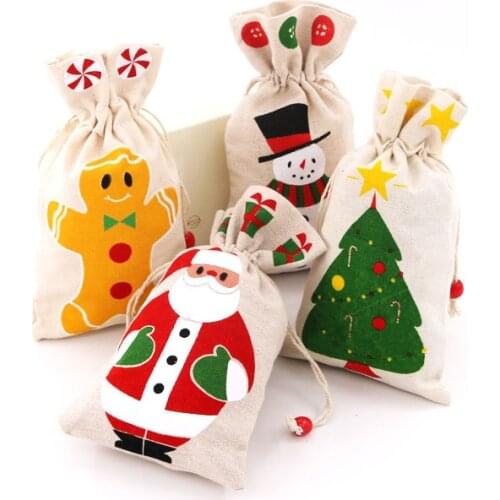 2Pcs/lot Christmas series Gift Bags Packing Jewelry Drawstring Pouch Cosmetic Wedding Candy Wrappling Reusable Sachet Print bag