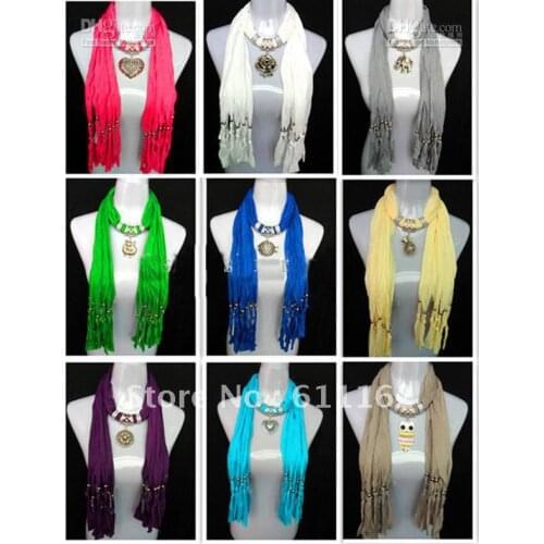 2013 Fashion MIXED pendant scarves jewelry necklace scarf with varied beads Mixed design Mixed colors