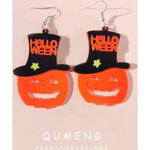 QUMENG 2020 hyperbole Acrylic Earrings For Women Girls Cartoon Funny Cute Pumpkin head Ghost Dark Christmas Gifts Halloween
