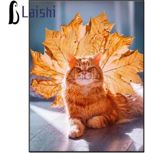 DIY Diamond Painting Fallen leaves Creative maine coon cat Full Drill Embroidery Cross Stitch Mosaic Home Decor Halloween Gift