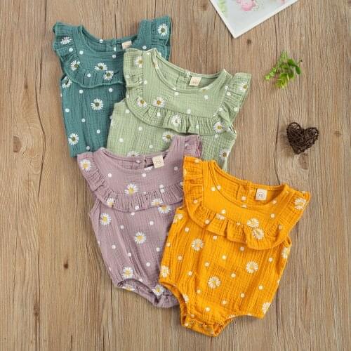 Citgeett Summer 0-24M Baby Girls Clothes Newborn Sleeveless Daisy Print Cotton Linen Ruffles Romper Jumpsuits