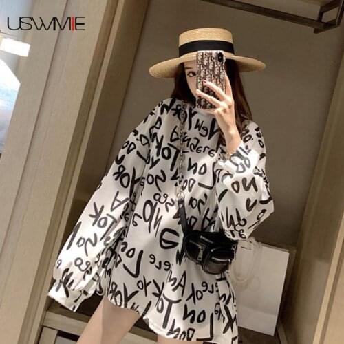 Cheap Tshirt Women Fashion Letter Print Casual O-neck Personalized Plus Size Women Long Sleeve Hit Color Comfort Outwear Top