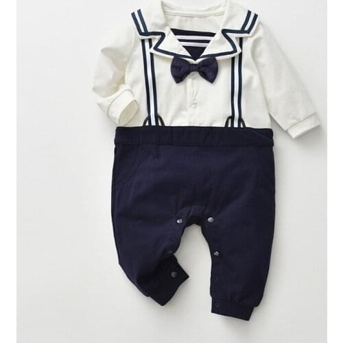 The Infant Child Spring Vacation Two Jumpsuits Long-Sleeved Clothes Children School Of Navy Bodysuits & One-Pieces Rompers