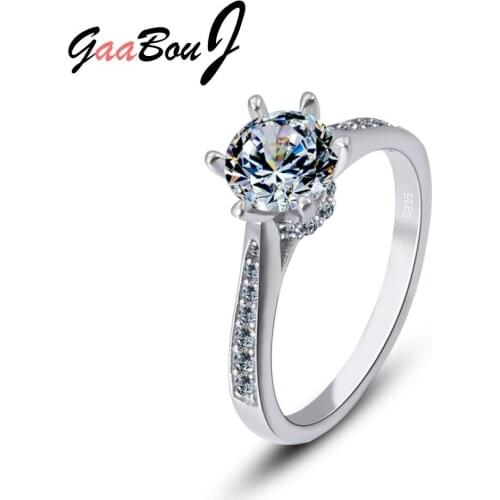 Luxury Real 925 Sterling Silver Womens Round Zircon Ring Love Engagement Promise Rings Bridal Wedding Jewelry