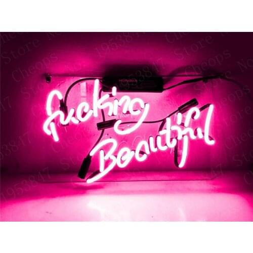 Fvck Beautiful Pink Gift Neon Signs Real Glass Tube Beer Bar Pub Handmade Homeroom Girlsroom Party Decor Light Sign 14 inch