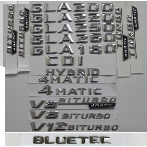 Chrome Trunk Letters Badge Emblem Emblems for Mercedes Benz GLA45 AMG GLA200 GLA220 GLA260 GLA400 GLA500 4MATIC CDI AMG V8